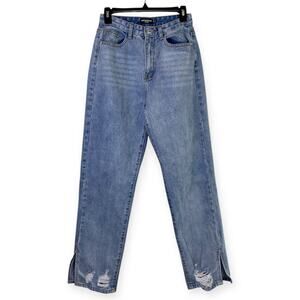 PrettyLittleThing Women’s Petite US 6 Blue Denim Straight Leg Distressed Jeans